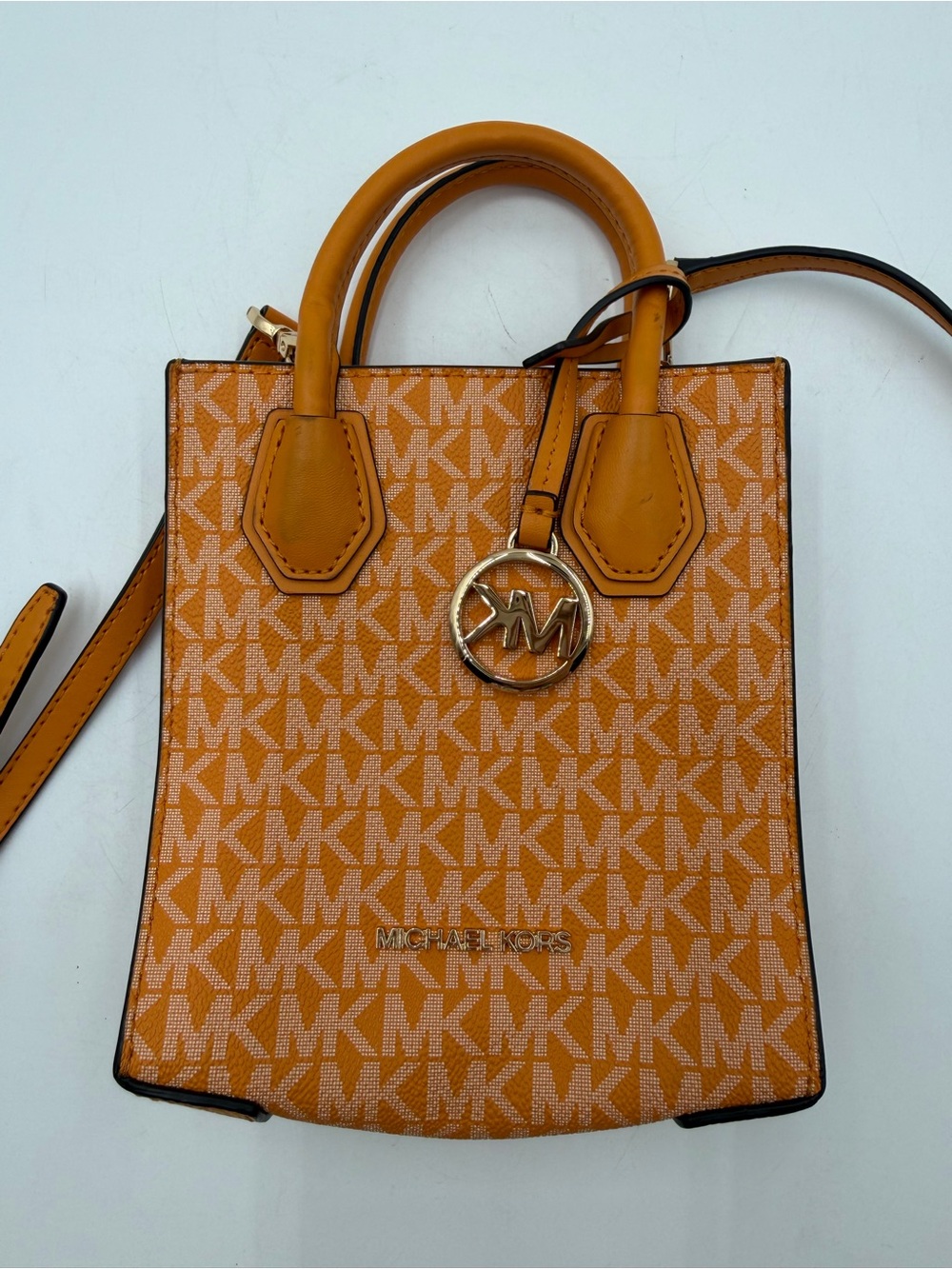 Michael Kors Orange MK Logo Mini Tote with Gold Charm